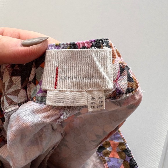 Anthropologie Geometric Print Wide Leg Pants Orange Purple Multi Size 2P - Picture 7 of 10